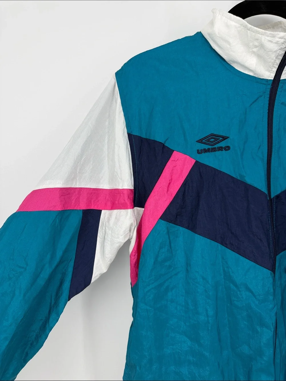 Umbro Premier Retro Colorblock Windbreaker Jacket Teal Pink Medium 90s Style